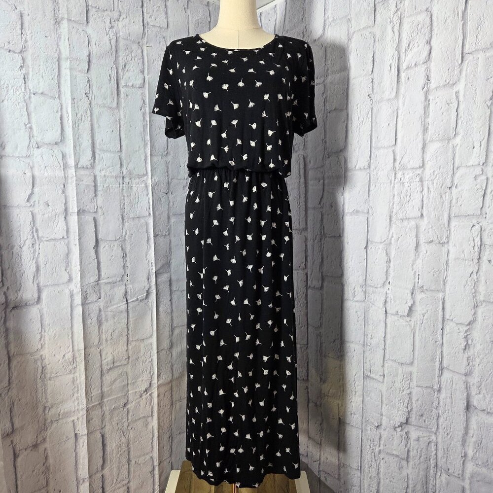 J. Jill Wearever Collection L Black White Dandelion Summer Casual Maxi Dress